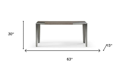 63" Light Gray and Nickel Wood and Stainless Steel Console Table HomeRoots