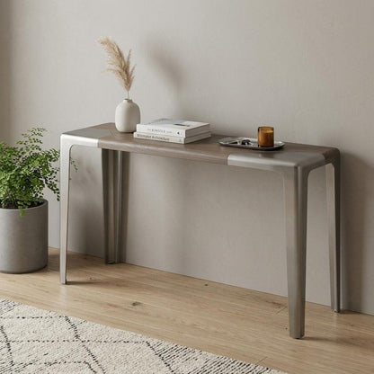 63" Light Gray and Nickel Wood and Stainless Steel Console Table HomeRoots