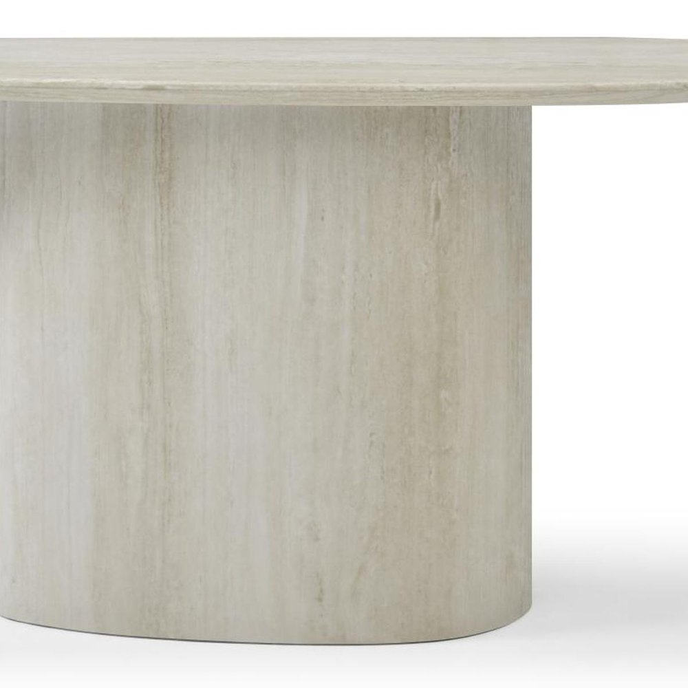 71" Beige Genuine Marble Oval Pedestal Console Table HomeRoots