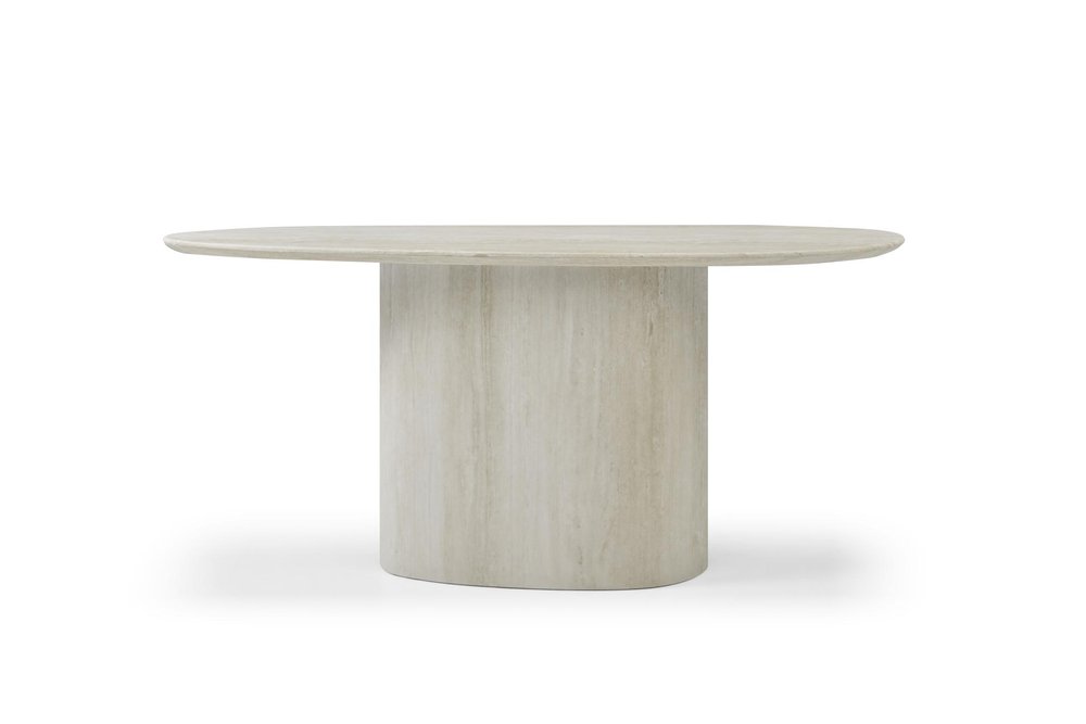 71" Beige Genuine Marble Oval Pedestal Console Table HomeRoots