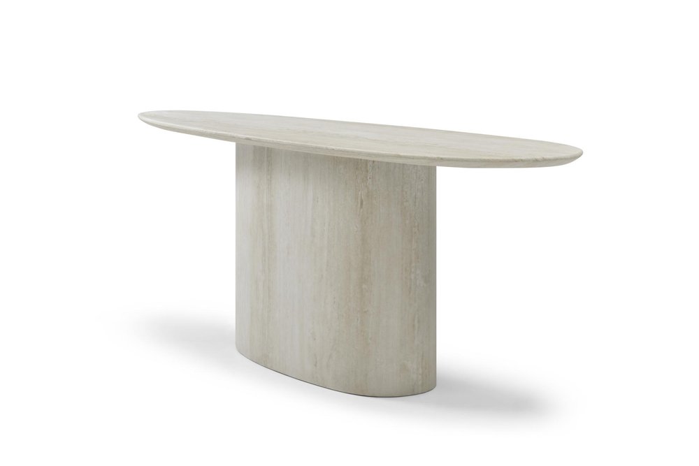 71" Beige Genuine Marble Oval Pedestal Console Table HomeRoots