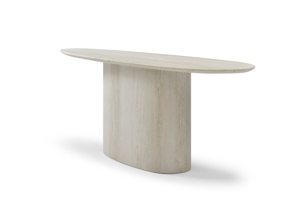 71" Beige Genuine Marble Oval Pedestal Console Table HomeRoots