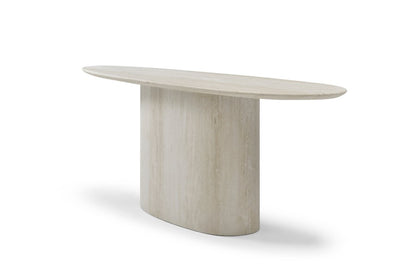 71" Beige Genuine Marble Oval Pedestal Console Table HomeRoots