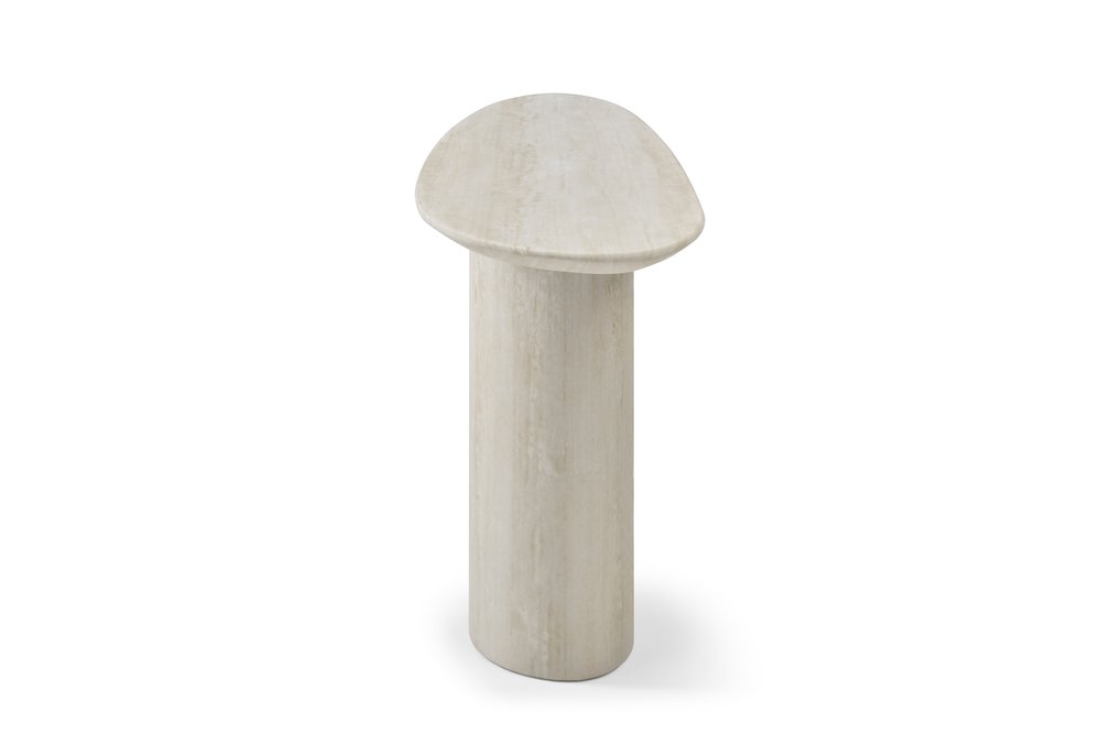 71" Beige Genuine Marble Oval Pedestal Console Table HomeRoots
