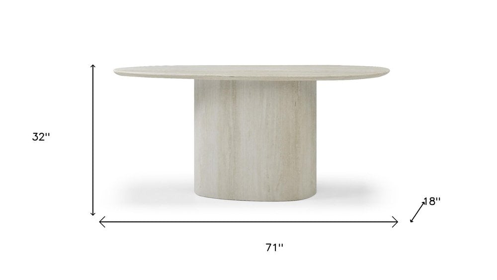 71" Beige Genuine Marble Oval Pedestal Console Table HomeRoots