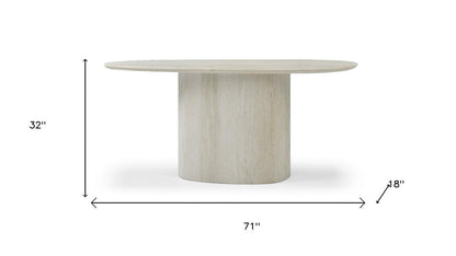 71" Beige Genuine Marble Oval Pedestal Console Table HomeRoots