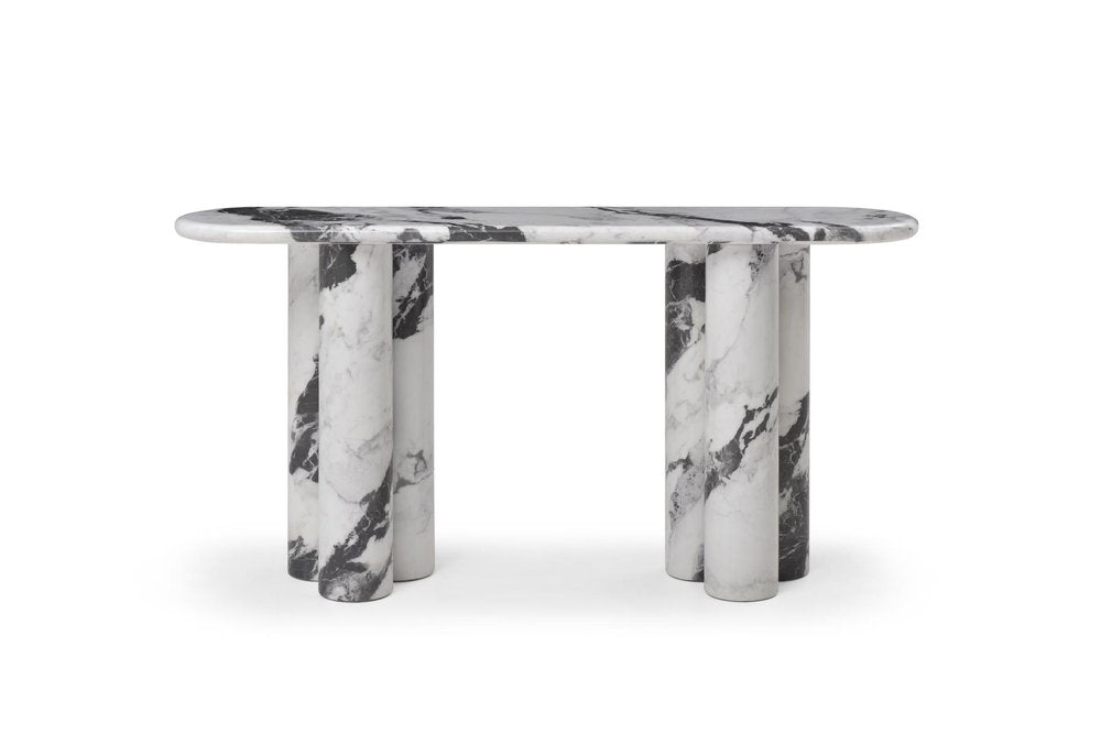 60" Black and White Genuine Marble Double Pedestal Console Table — view 2