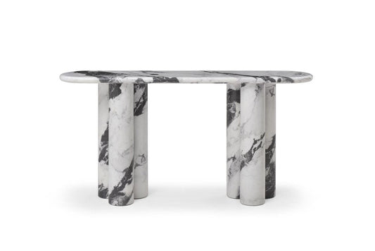 60" Black and White Genuine Marble Double Pedestal Console Table