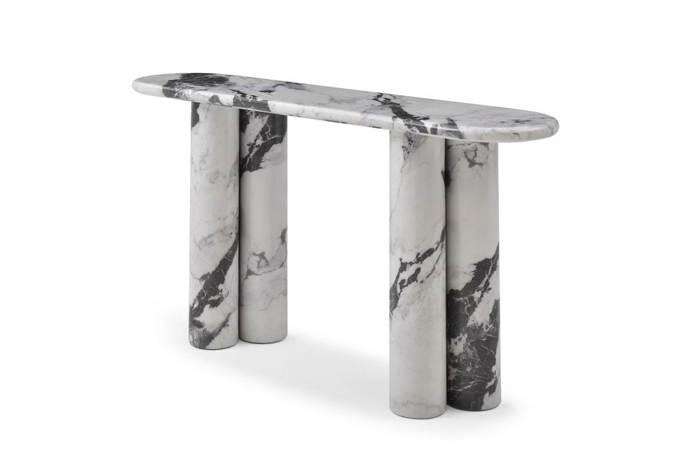 60" Black and White Genuine Marble Double Pedestal Console Table — view 4