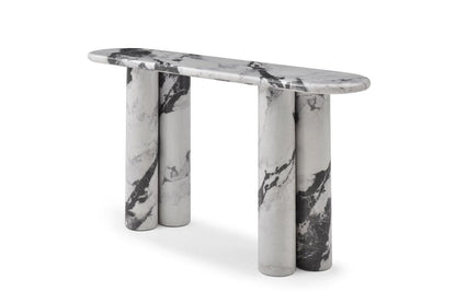 60" Black and White Genuine Marble Double Pedestal Console Table HomeRoots