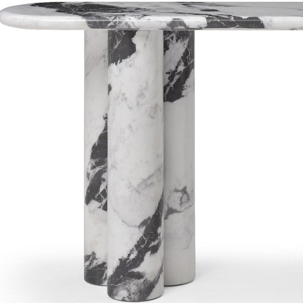 60" Black and White Genuine Marble Double Pedestal Console Table HomeRoots