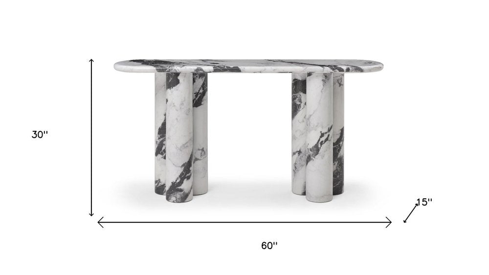 60" Black and White Genuine Marble Double Pedestal Console Table — view 6