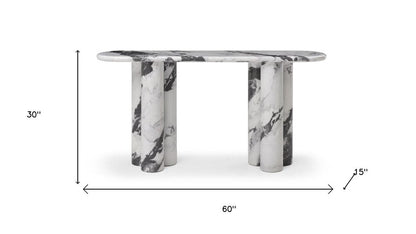 60" Black and White Genuine Marble Double Pedestal Console Table HomeRoots