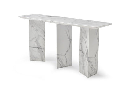 60" Gray and White Genuine Marble Three Leg Console Table HomeRoots