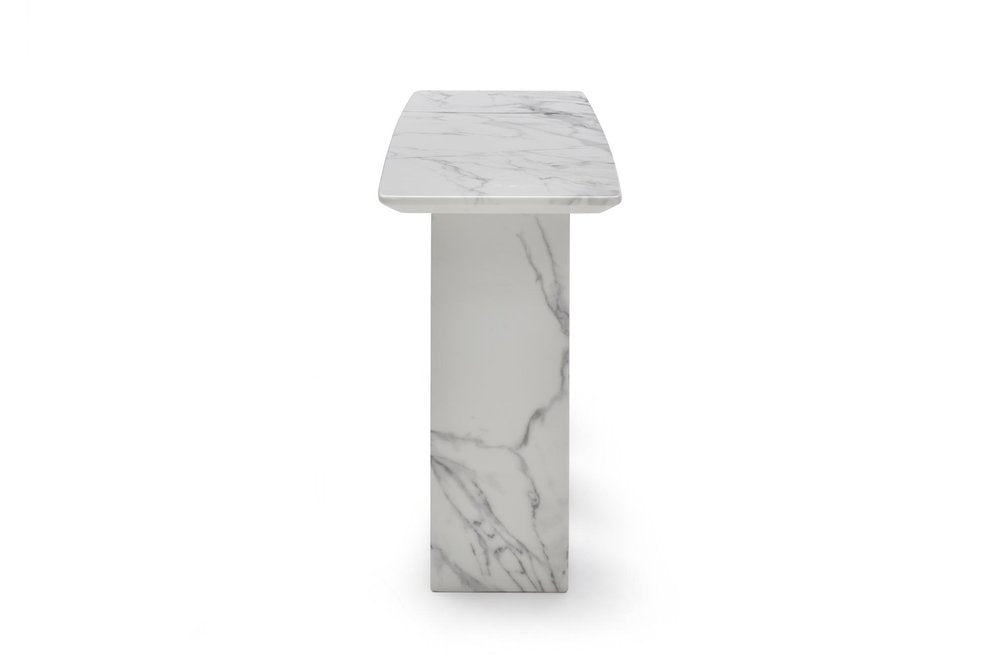 60" Gray and White Genuine Marble Three Leg Console Table — view 3