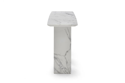 60" Gray and White Genuine Marble Three Leg Console Table HomeRoots