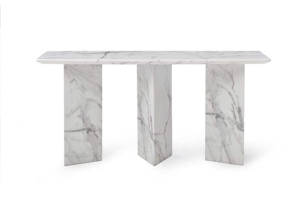 60" Gray and White Genuine Marble Three Leg Console Table — view 2