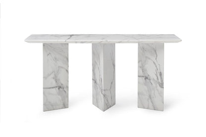 60" Gray and White Genuine Marble Three Leg Console Table HomeRoots
