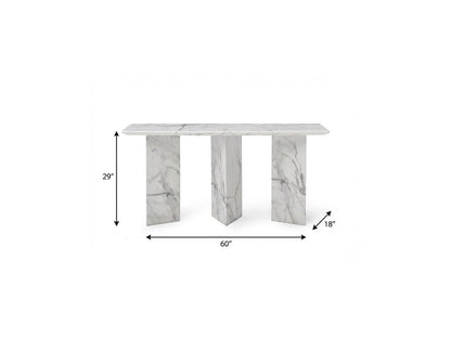 60" Gray and White Genuine Marble Three Leg Console Table HomeRoots