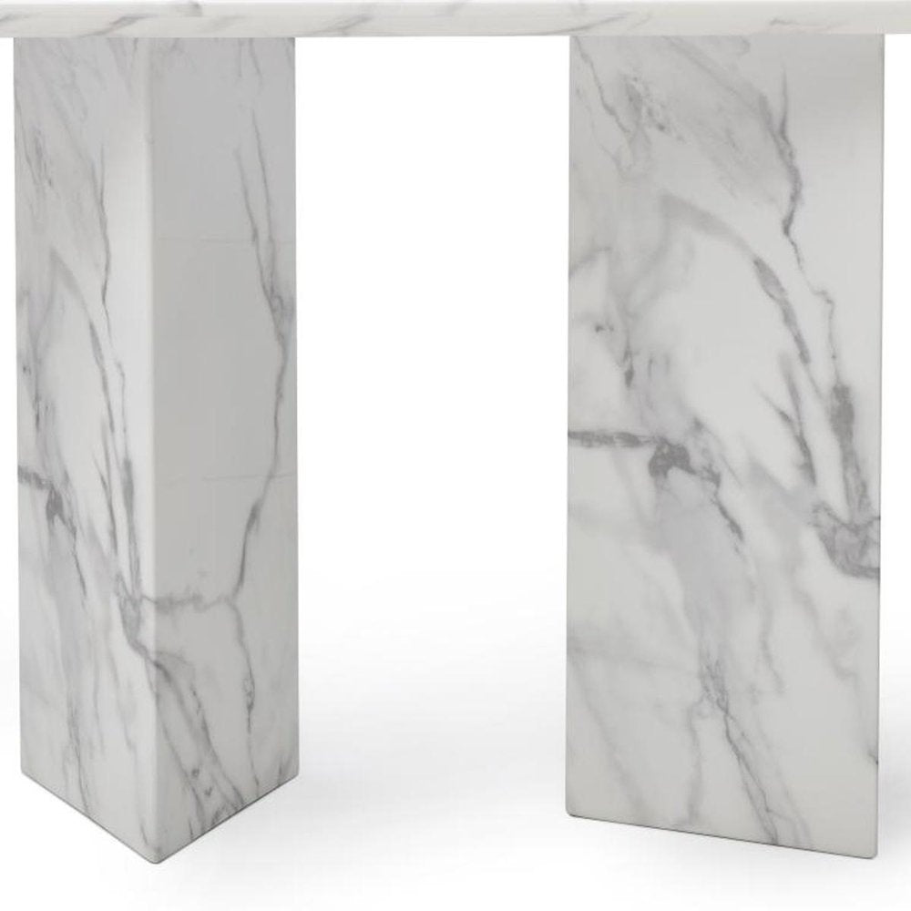 60" Gray and White Genuine Marble Three Leg Console Table — view 5