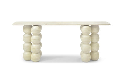 75" Beige Genuine Marble Double Pedestal Console Table HomeRoots