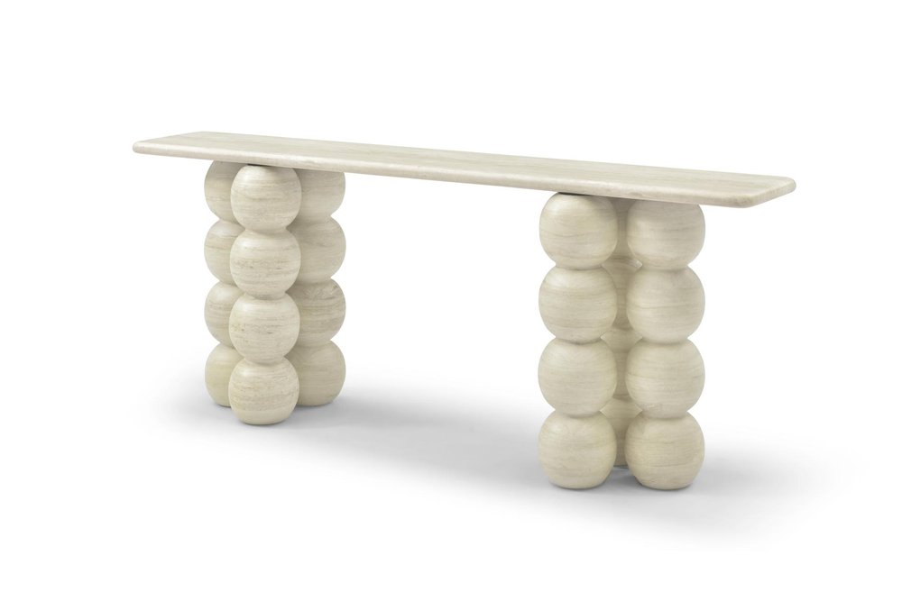 75" Beige Genuine Marble Double Pedestal Console Table HomeRoots