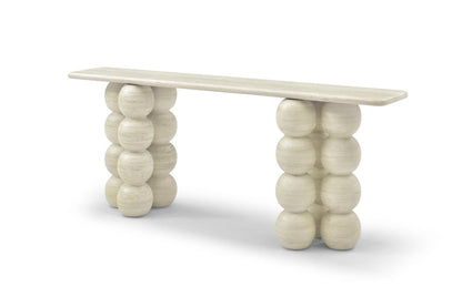 75" Beige Genuine Marble Double Pedestal Console Table HomeRoots
