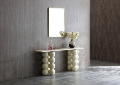 75" Beige Genuine Marble Double Pedestal Console Table HomeRoots