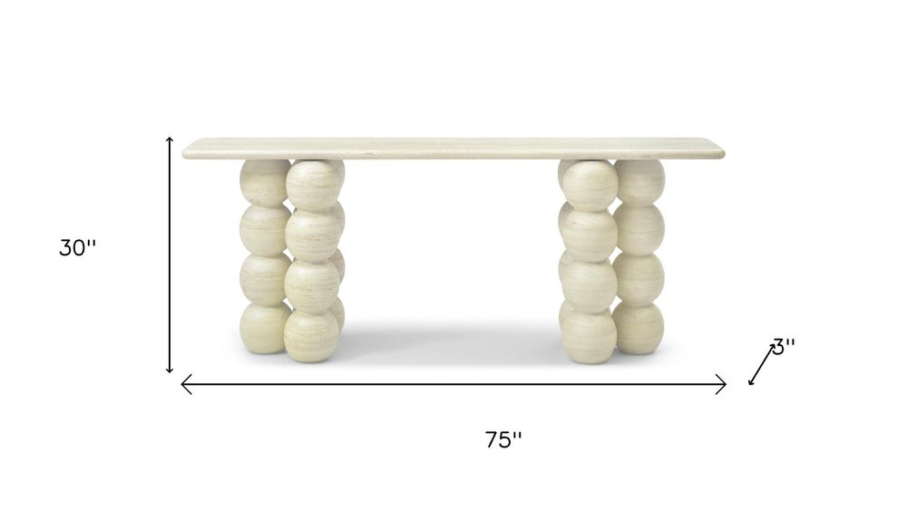 75" Beige Genuine Marble Double Pedestal Console Table HomeRoots