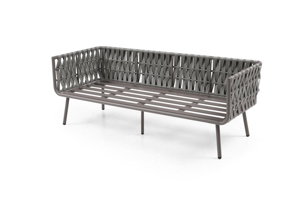Four Piece Gray and Taupe Metal Upholstered Cushions Sofa Seating Group With Table — view 9
