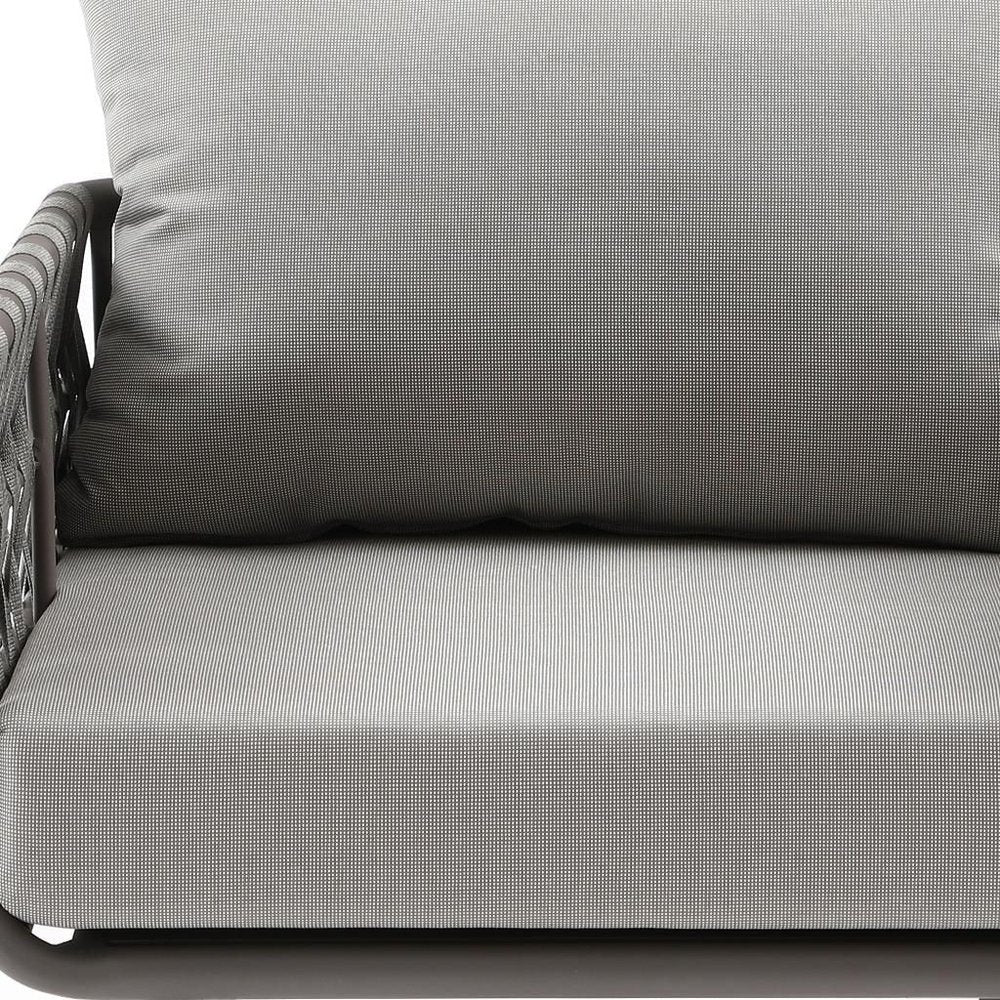 Four Piece Gray and Taupe Metal Upholstered Cushions Sofa Seating Group With Table — view 11