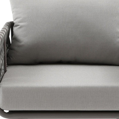 Four Piece Gray and Taupe Metal Upholstered Cushions Sofa Seating Group With Table