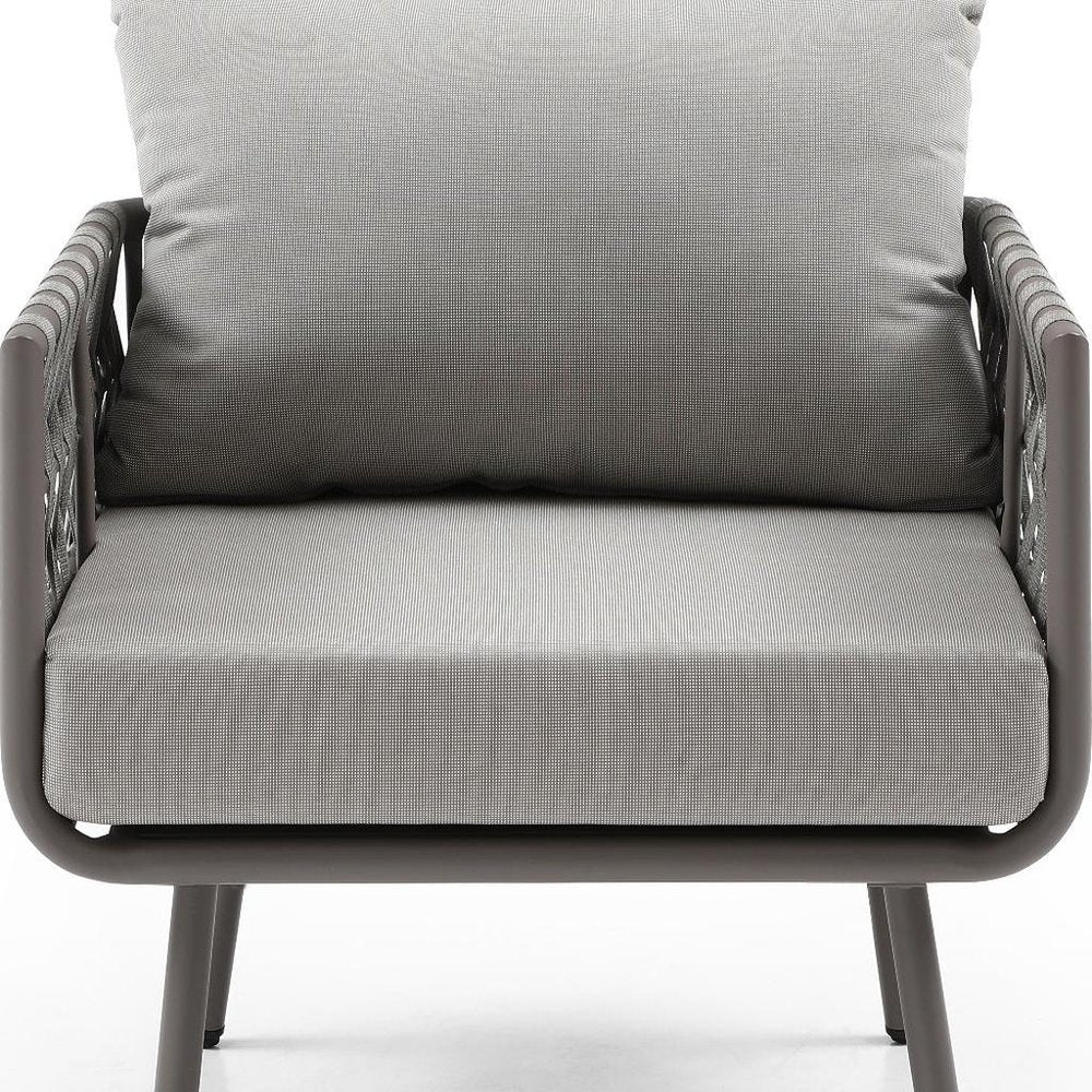 Four Piece Gray and Taupe Metal Upholstered Cushions Sofa Seating Group With Table — view 12