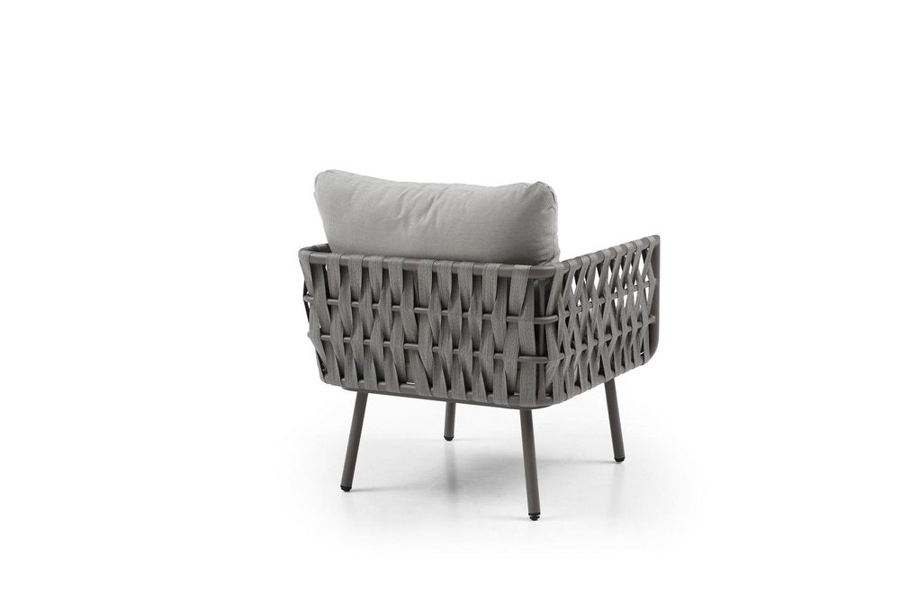 Four Piece Gray and Taupe Metal Upholstered Cushions Sofa Seating Group With Table — view 3