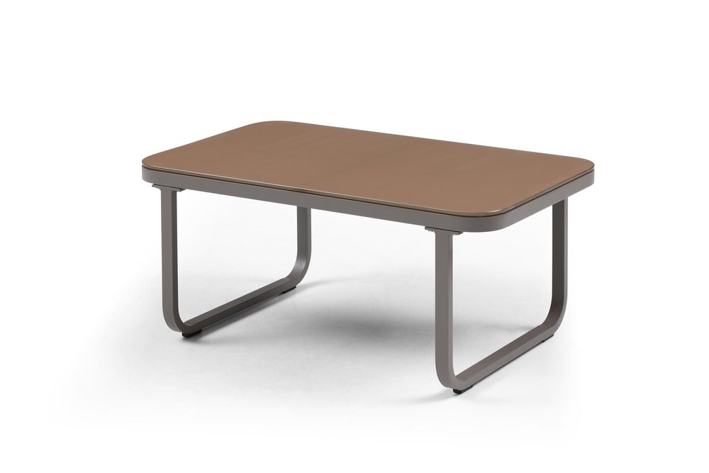 Four Piece Gray and Taupe Metal Upholstered Cushions Sofa Seating Group With Table — view 4