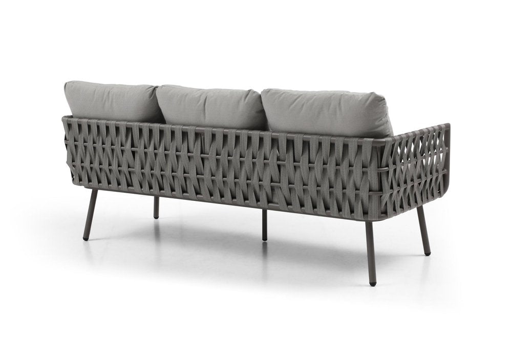Four Piece Gray and Taupe Metal Upholstered Cushions Sofa Seating Group With Table — view 8