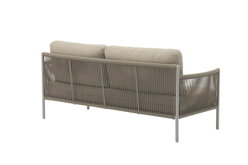 Four Piece Light Gray and Taupe Metal Upholstered Cushions Sofa Seating Group With Table — view 3