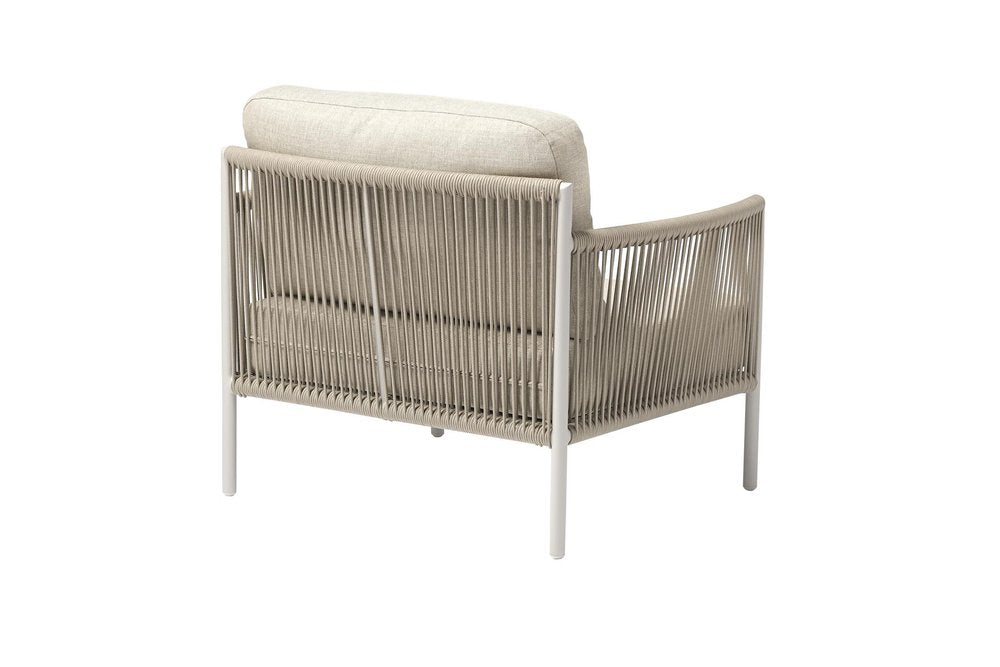 Four Piece Light Gray and Taupe Metal Upholstered Cushions Sofa Seating Group With Table — view 6