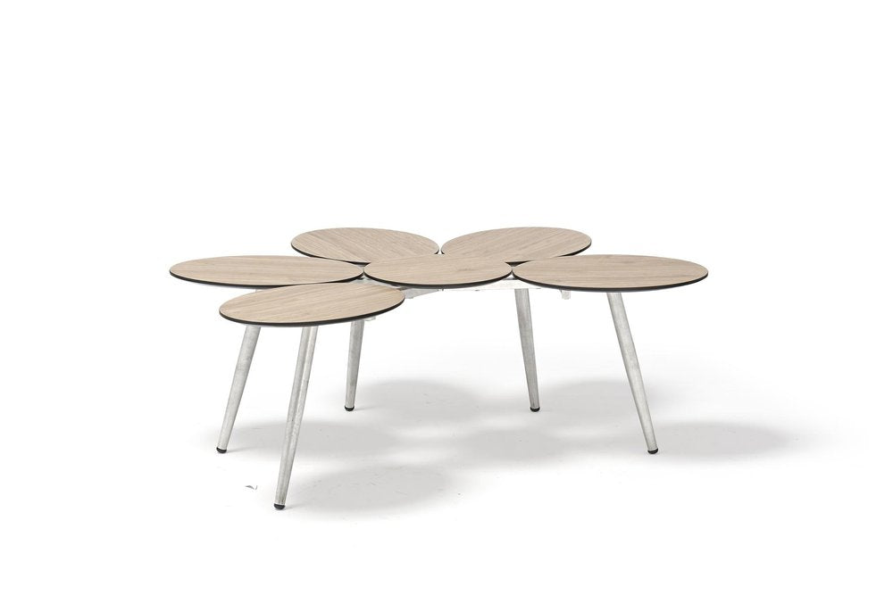 Four Piece Light Gray and Taupe Metal Upholstered Cushions Sofa Seating Group With Table — view 7