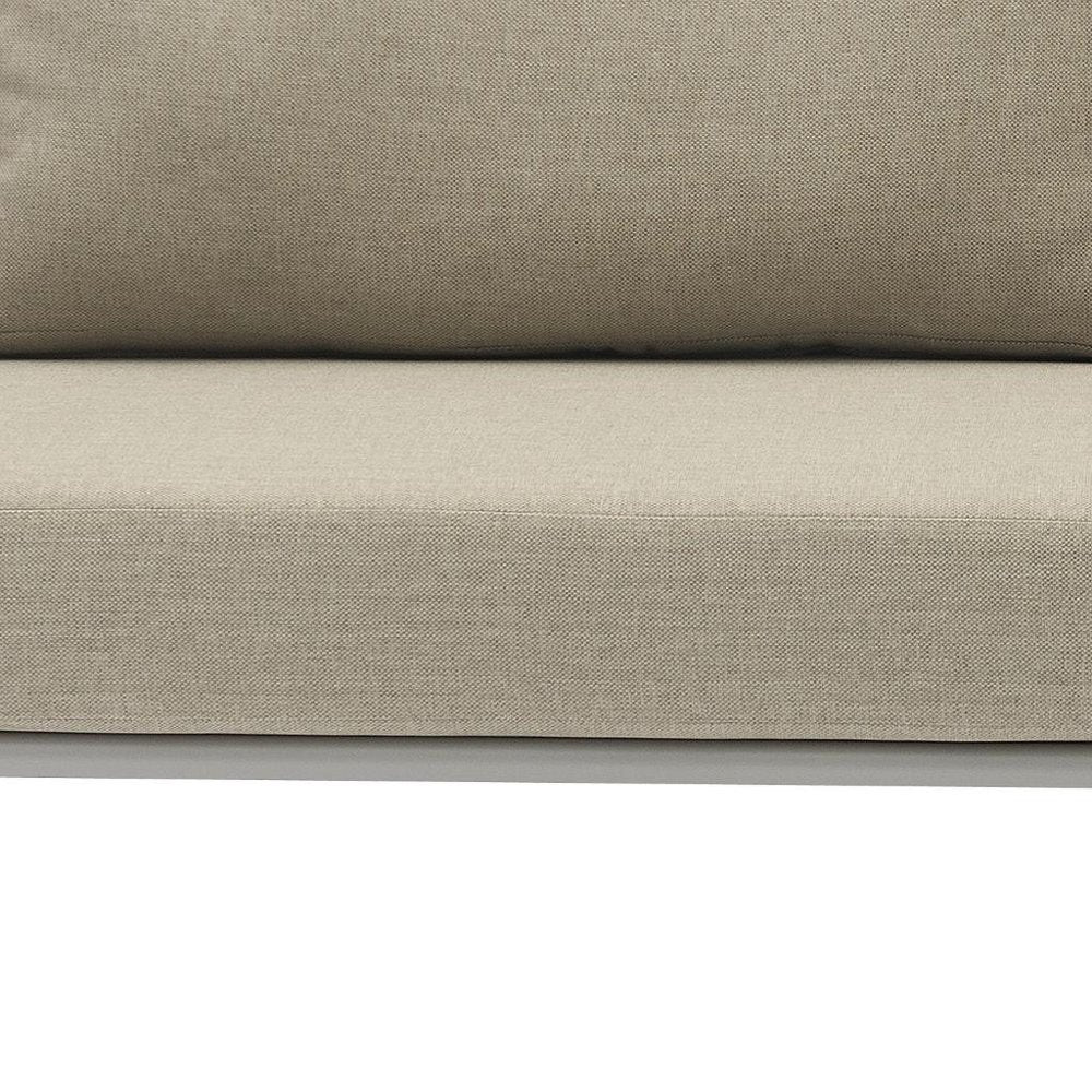 Four Piece Light Gray and Taupe Metal Upholstered Cushions Sofa Seating Group With Table — view 8