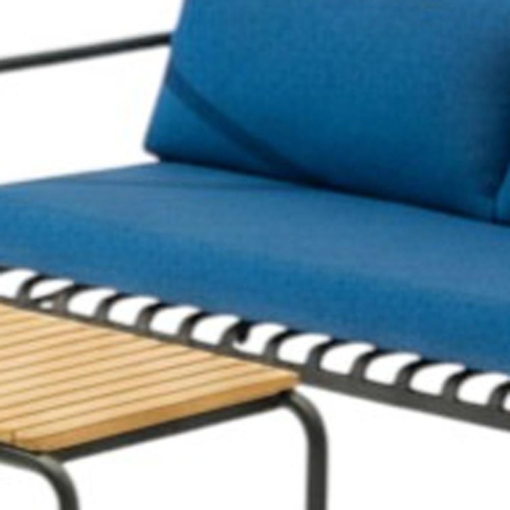 Four Piece Dark Gray and Blue Metal Upholstered Cushions Sofa Seating Group With Table — view 12