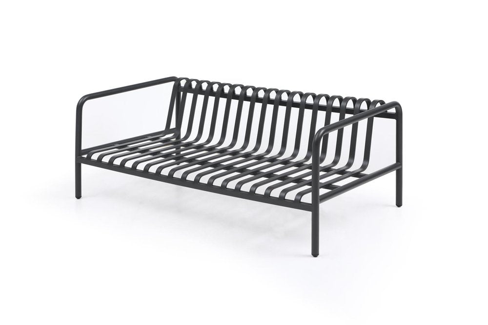 Four Piece Dark Gray and Blue Metal Upholstered Cushions Sofa Seating Group With Table — view 4