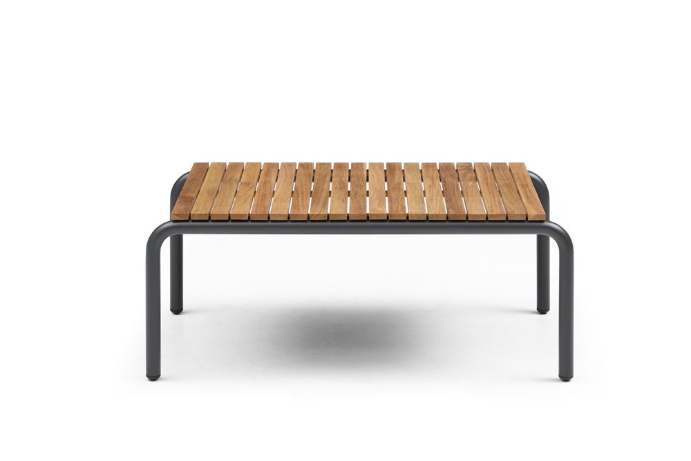 Four Piece Dark Gray and Blue Metal Upholstered Cushions Sofa Seating Group With Table — view 8