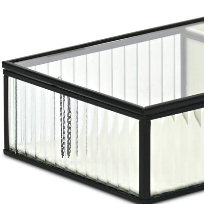 10" Black Glass Two Section Jewellery Box With Metal Accents