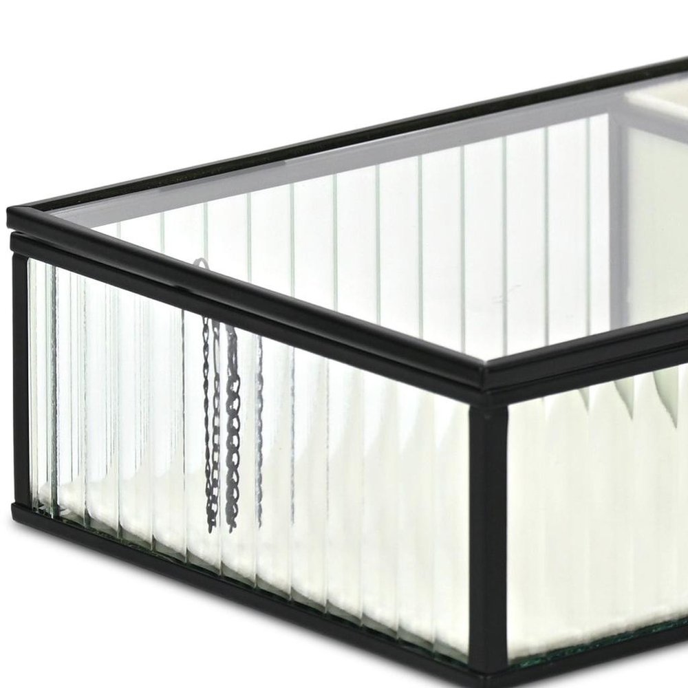 10" Black Glass Two Section Jewelry Box With Metal Accents HomeRoots