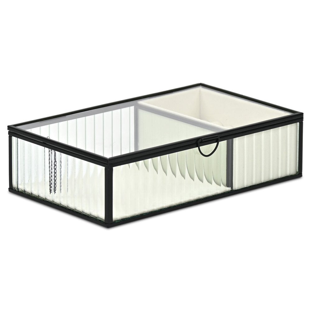 10" Black Glass Two Section Jewelry Box With Metal Accents HomeRoots