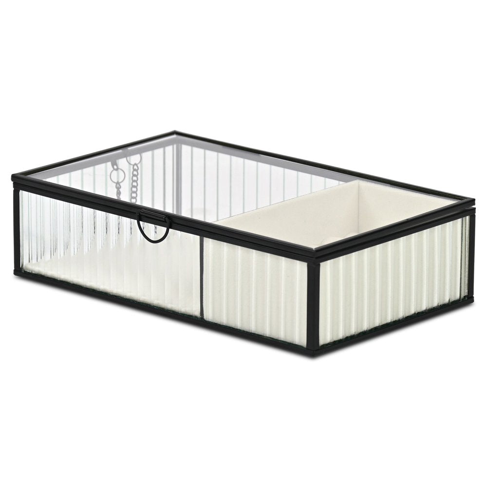 10" Black Glass Two Section Jewelry Box With Metal Accents HomeRoots