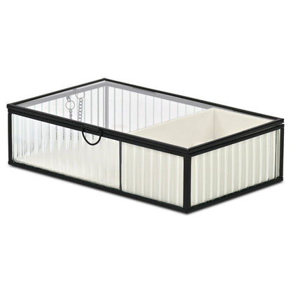 10" Black Glass Two Section Jewelry Box With Metal Accents HomeRoots