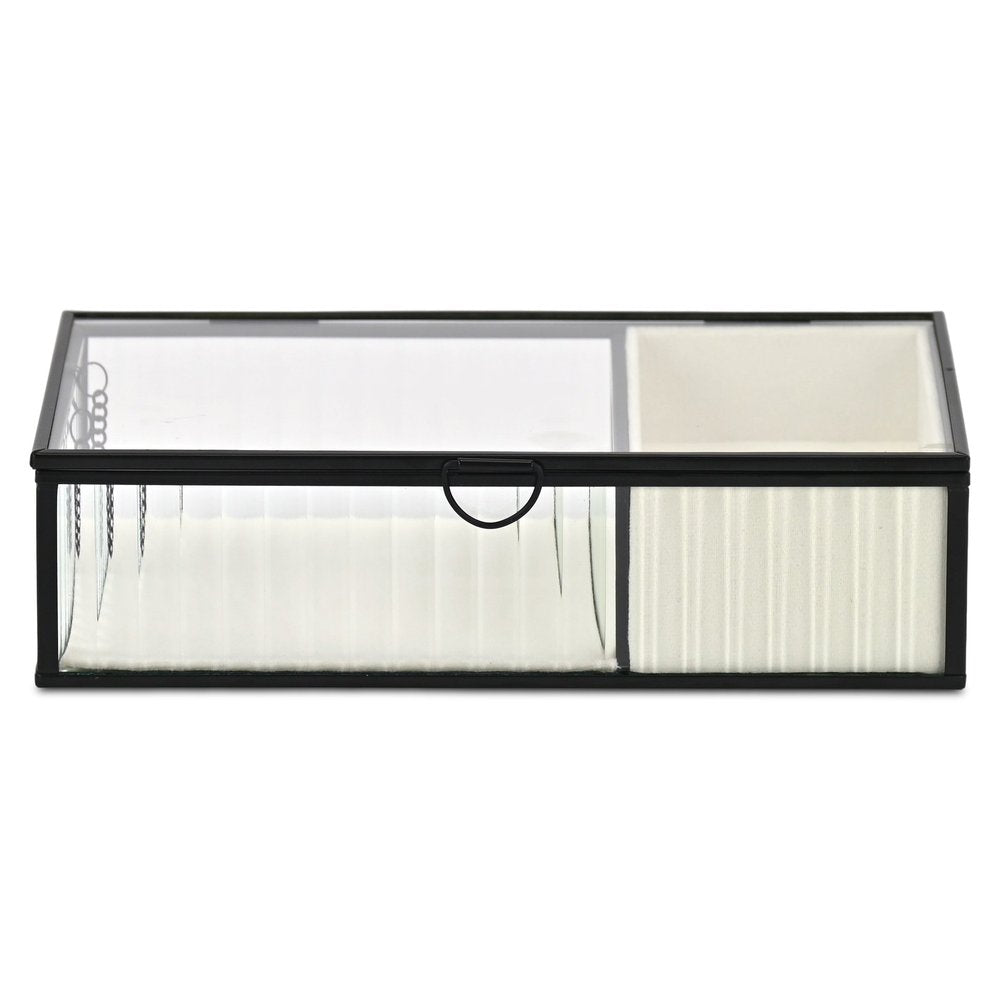 10" Black Glass Two Section Jewelry Box With Metal Accents HomeRoots