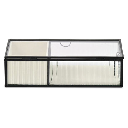 10" Black Glass Two Section Jewelry Box With Metal Accents HomeRoots